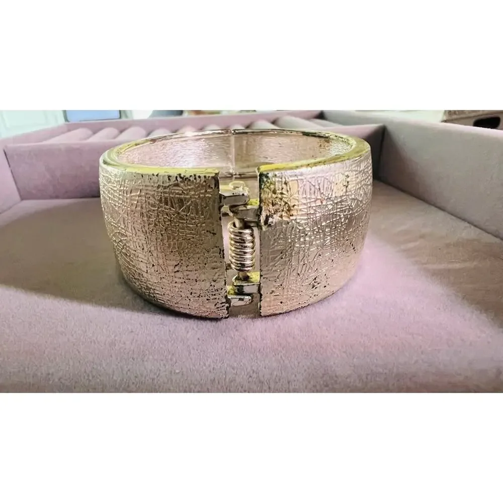 Vintage Textured Gold-Tone Hinged Cuff Bracelet